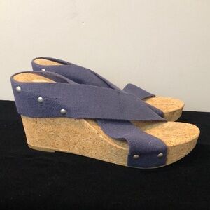 Lucky Brand Denim Blue Miller2 Cork Wedges Size 9.5